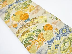 アンティーク　地紙に貝桶・花模様織り出し丸帯(材料)